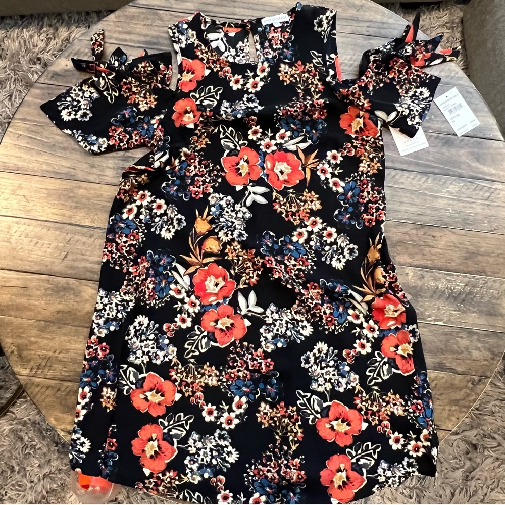 Floral Casual Women's Dress - Navy and Red